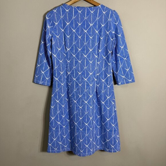 Mahi Gold Patterned Shift Mini Dress Womens Small Blue White Nautical Scuba Chic - Picture 8 of 10